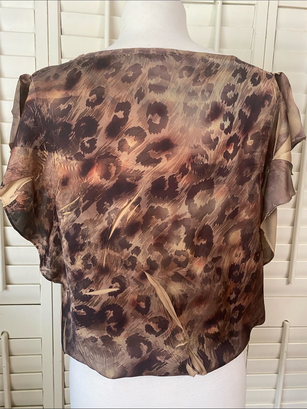 Covington Brown Leopard Print Sheer Flutter Sleeve Blouse - Picture 4 of 4